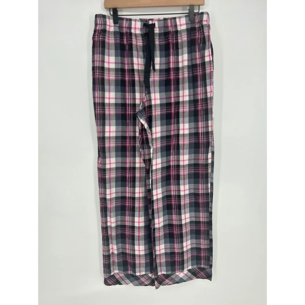 Victoria's Secret Pink & Gray Plaid Pajama Set W/Silver Thread-Womens‎ Sz Large